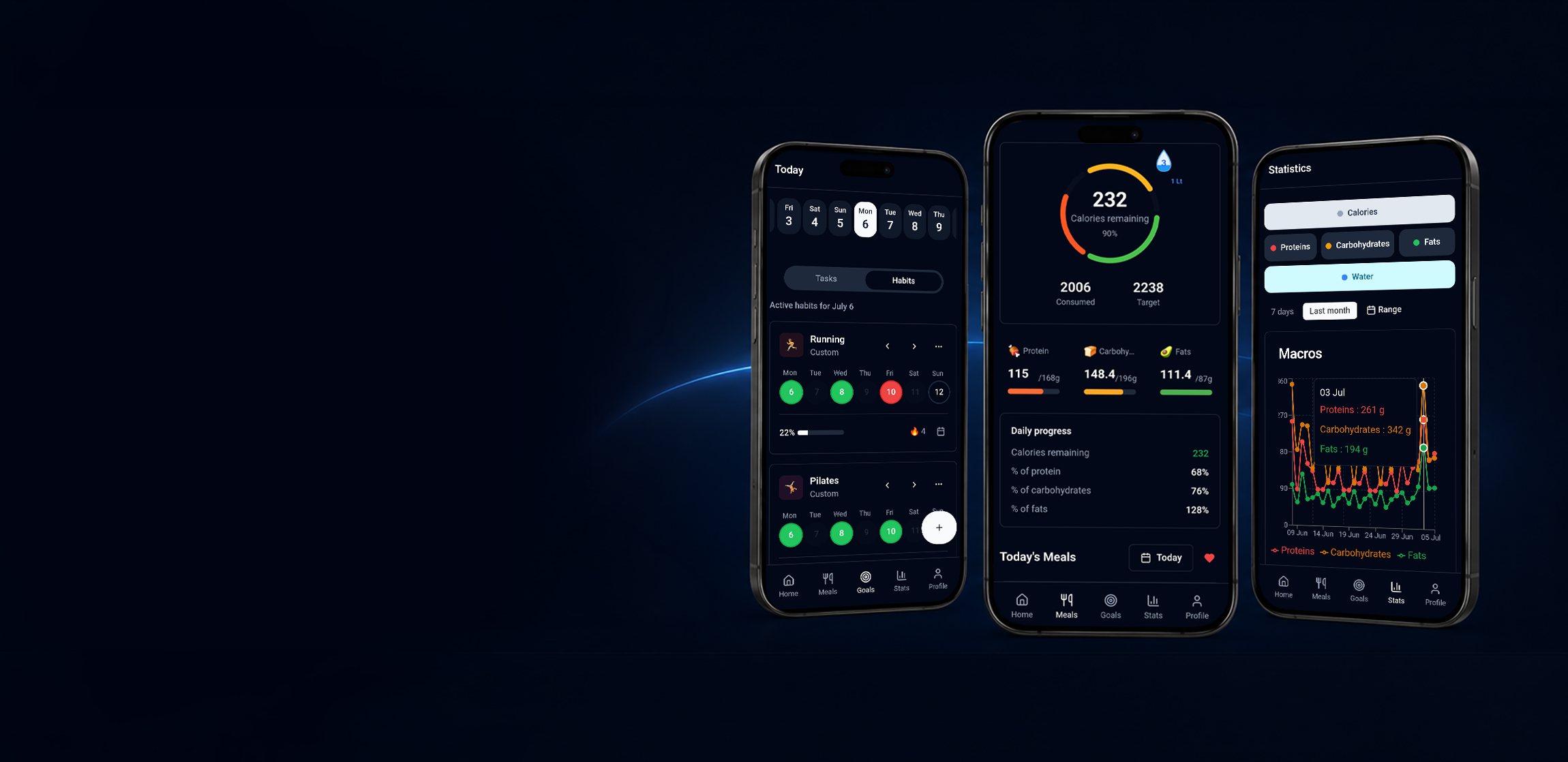 Capturas de la app Matic AI: calorías, alimentos y estadísticas